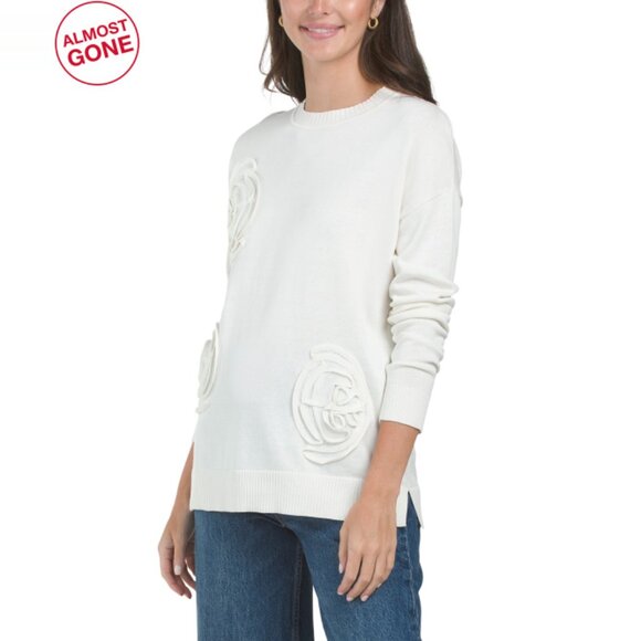 EDINBURGH KNITS Snow Silk Blend Flower Sweater - Picture 1 of 2